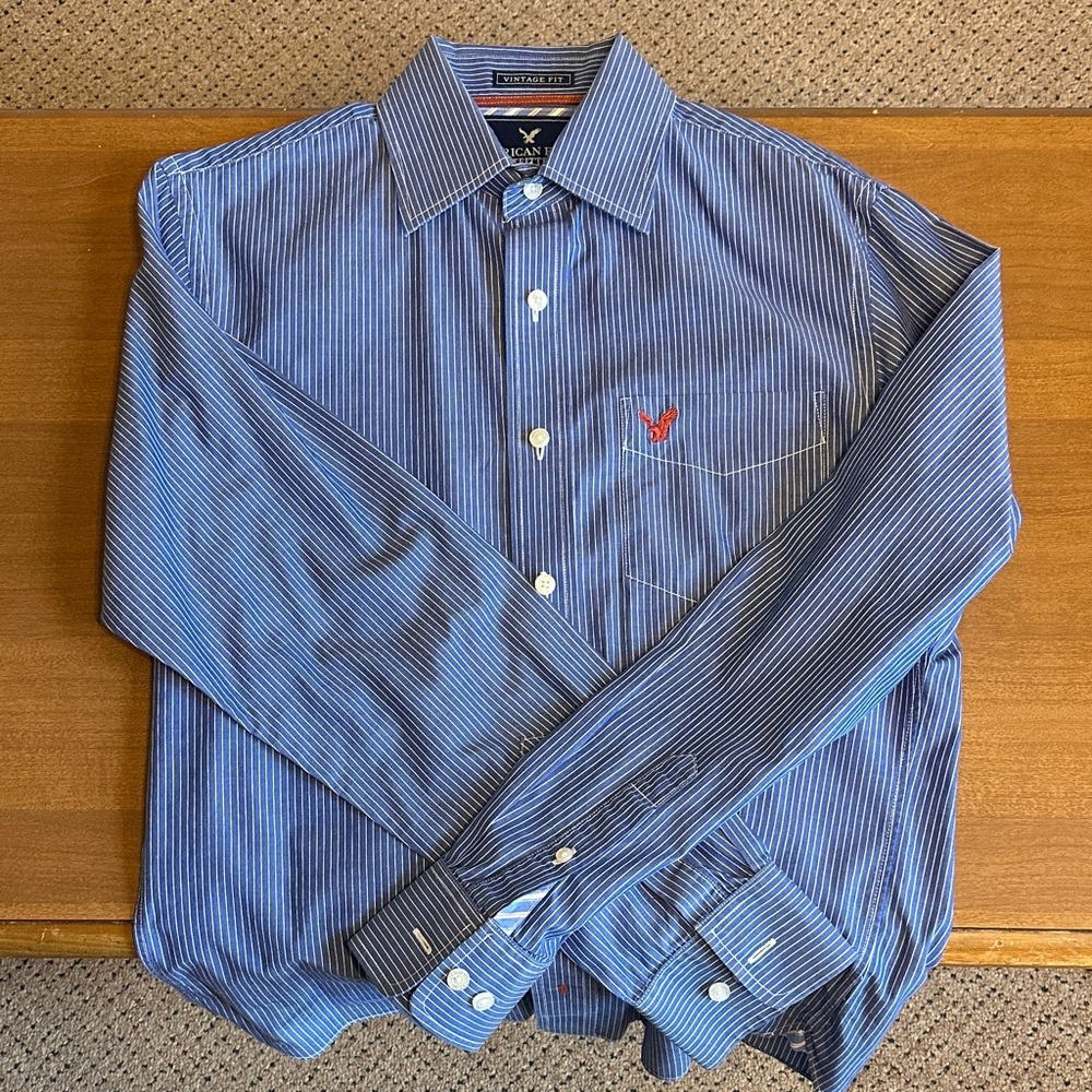 AE Blue Pinstripe Button Down Shirt - Size Small